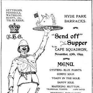 Menu card for send off supper for Cape Squadron, Boer War