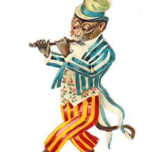 Musical monkey on a Victorian scrap