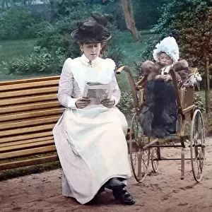 A nanny with child in the park, Victorian period