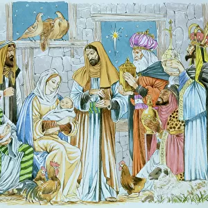 Nativity scene, with the Three Kings bearing gifts