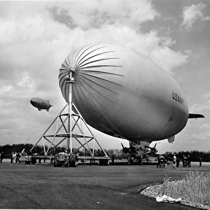 US Navy Goodyear K-Series airship at a transportation mast