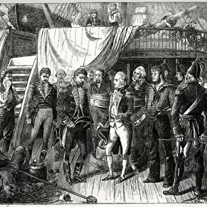 Nelson receiving the swords (as a symbol of surrender) on board the San Jose