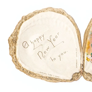 New Year card in the shape of an oyster shell