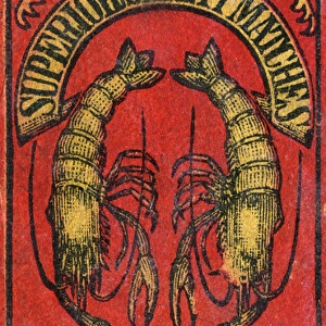 Old Japanese Matchbox label with two lobsters