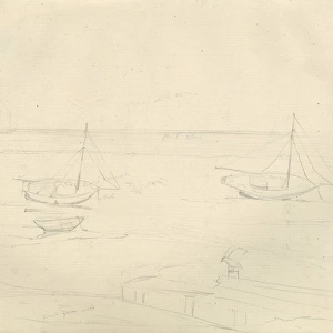 Pencil sketch of boats on the sea