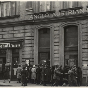 People outside Anglo-Austrian Bank, Vienna, Austria
