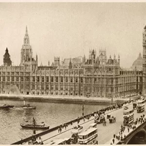Photograph showing busy Westminster Bridge with pedestrians walking across