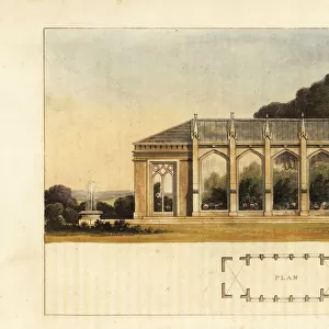Plan and elevation of a Gothic conservatory