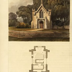 Plan and elevation of a Regency Era, Gothic style