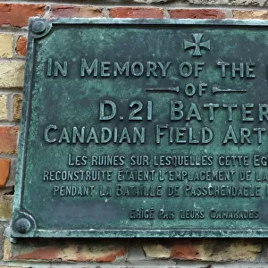 Plaque to Canadian Artillery D21 Battery, Zonnebeke