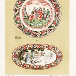 Plate and hairbrush from Delft, Netherlands, 18th century