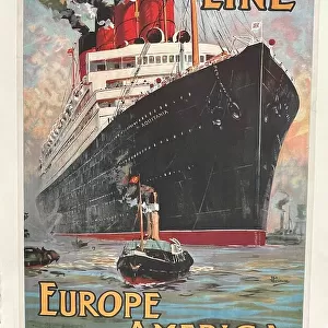 Poster, Cunard Line, Europe America on the Aquitania