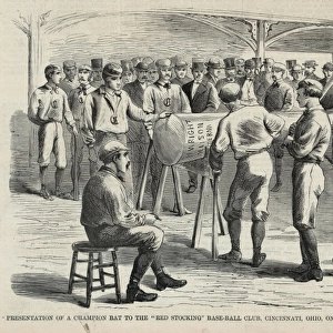 Presentation of a champion bat to the Red Stocking base-ball
