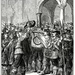 Proclamation of naval war with Holland before the Royal Exchange, City of London