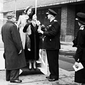 Queen Elizabeth reviews firewomen at Lambeth HQ, WW2
