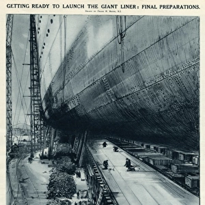 Queen Mary Ocean Liner, final preparations for launch