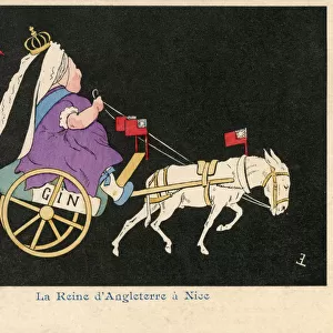 Queen Victoria in Nice - French satire on her donkey cart