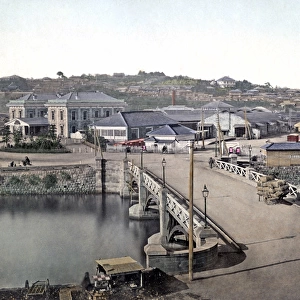 Railway station and bridge, Yokohama, Japan, circa 1880s