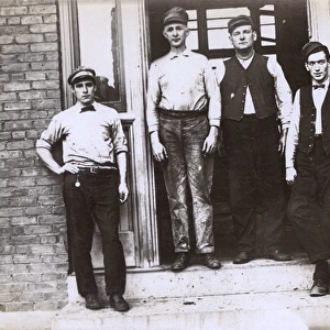 Railway workers outside their work premises, USA