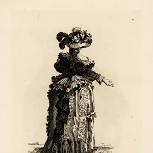 Rear view of fashionable womans dress, era of Marie