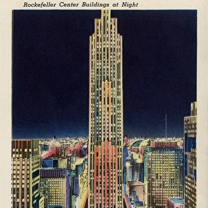 Rockefeller City Building at night, New York City, USA