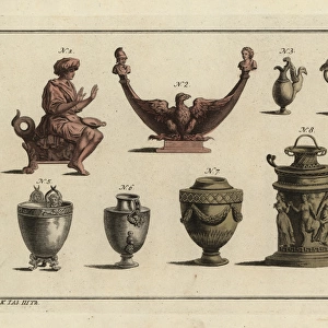 Roman lamps, altar, and vases