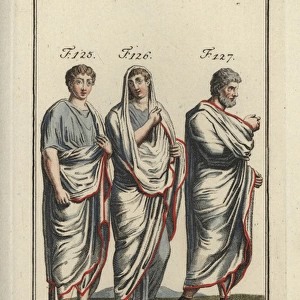Three Roman men wearing the toga in different ways