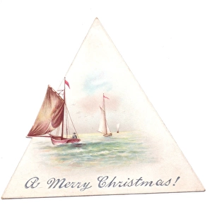 Sailing boats on a triangular Christmas card