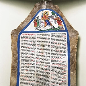 Saint George. Polychromed manuscript on gazelle
