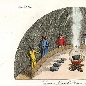 Section through a dome-shaped Lapp (Sami) house