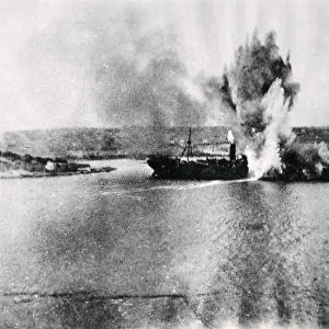 Ship struck by torpedo, Salonika, WW1