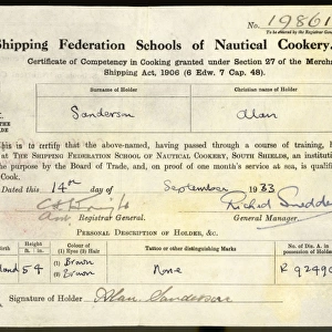 Ships Cook Certificate