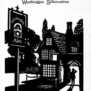 Silhouette of a man entering a country pub