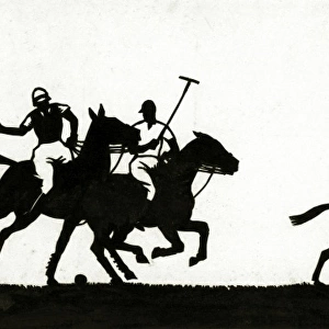 Silhouette of four polo players