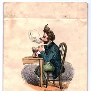 Single man drinking and smoking on a comic greetings card