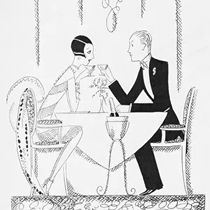 Sketch by Fish of couple having dinner and champagne
