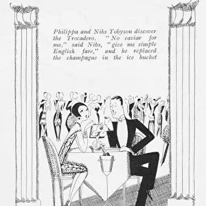 Sketch by Fish showing a couple having champagne