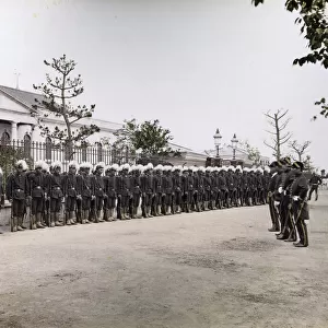 Soldiers at the Imperial Mint, Osaka, Japan, and dog
