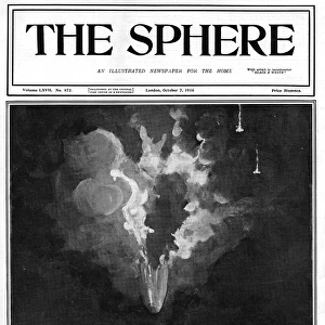 Sphere cover - destruction of zeppelin, Potters Bar, Matania