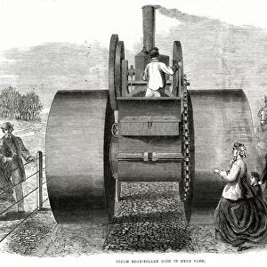 Steam road-roller used in Hyde Park 1866