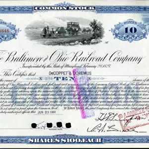 Stock Share Certificate - Baltimore and Ohio Railroad Compan