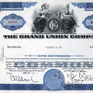 Stock Share Certificate - The Grand Union Company