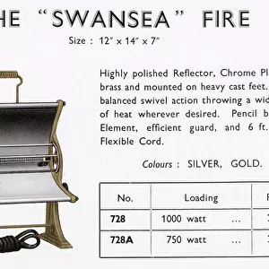 The Swansea electric fire, single bar, chrome-plated, price one guinea