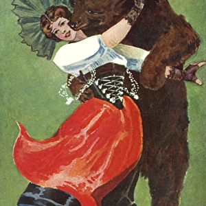 Swiss Woman dancing with a brown bear