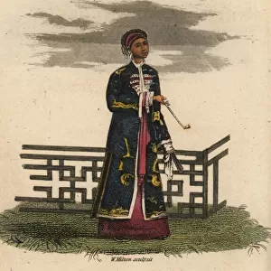 Tartar lady walking on a terrace, Qing Dynasty