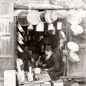 Tinsmith at work in his shop, Cairo, Egypt, c. 1880 s