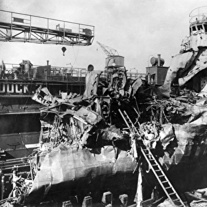Torpedoed British ship in dock, WW1