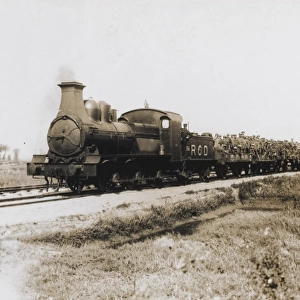 Train transporting British troops to the Western Front, WW1