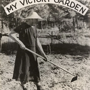 Transvestite hoeing his Victory Garden