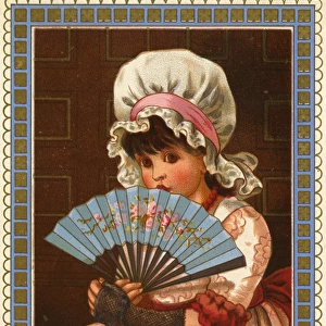 Valentine card, girl with fan